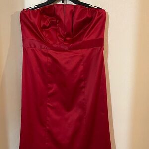 Red strapless satin dress
